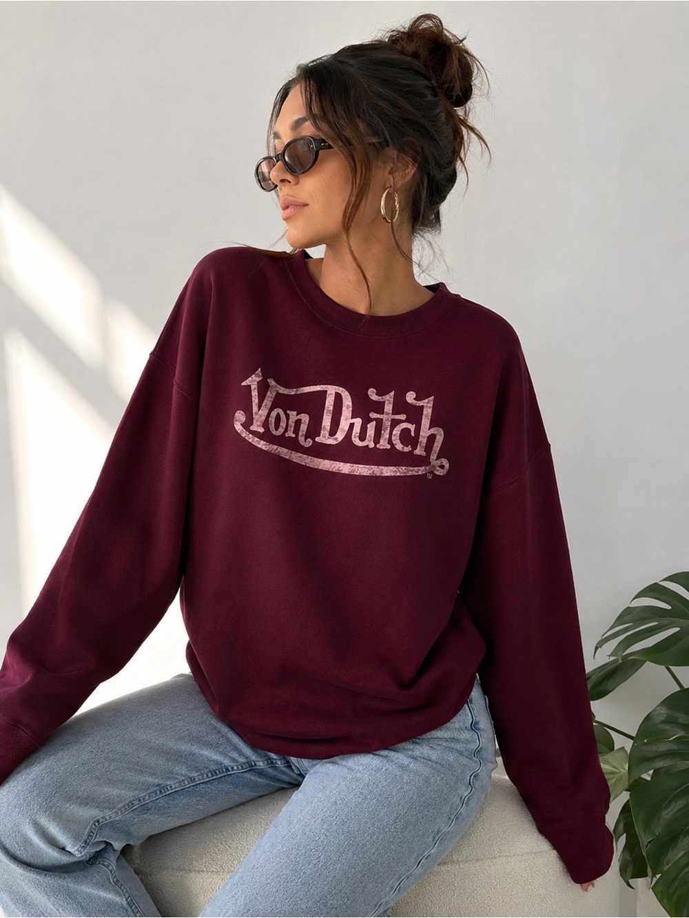 Von Dutch Logo Crewneck Sweatshirt Burgundy XL NWT